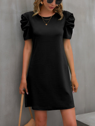 FAM - FAM Round Neck Puff Sleeve Mini Dress - A Roese Boutique