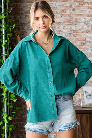 First Love Washed Corduroy Button Down Long Sleeve Shirt - A Roese Boutique