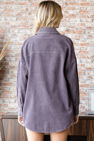 First Love Washed Corduroy Button Down Long Sleeve Shirt - A Roese Boutique