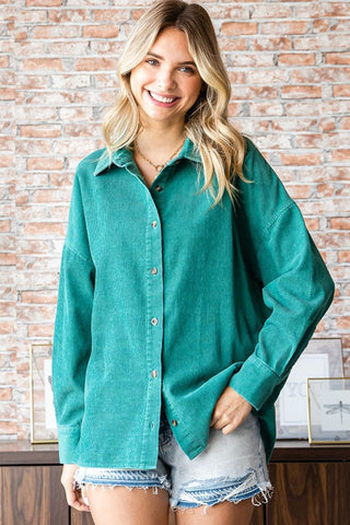 First Love Washed Corduroy Button Down Long Sleeve Shirt - A Roese Boutique