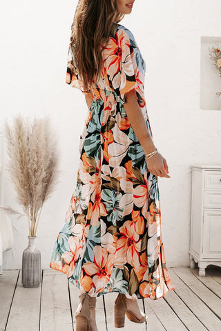 Floral Midi Dress with Slit - A Roese Boutique