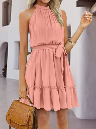 Frill Tied Mock Neck Sleeveless Dress - A Roese Boutique