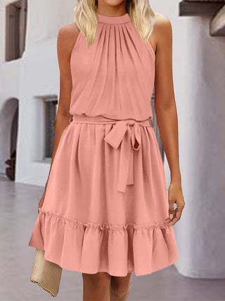 Frill Tied Mock Neck Sleeveless Dress - A Roese Boutique