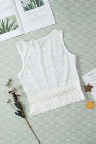 Fringe Openwork Round Neck Tank - A Roese Boutique