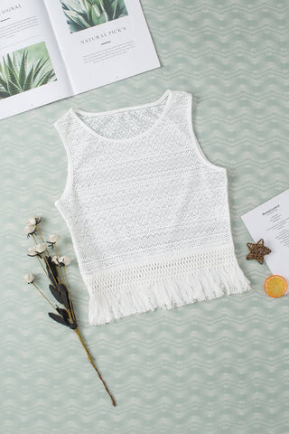 Fringe Openwork Round Neck Tank - A Roese Boutique