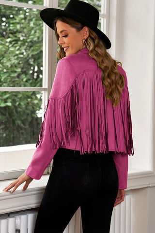 Fringe Trim Lapel Collar Cropped Blazer - A Roese Boutique