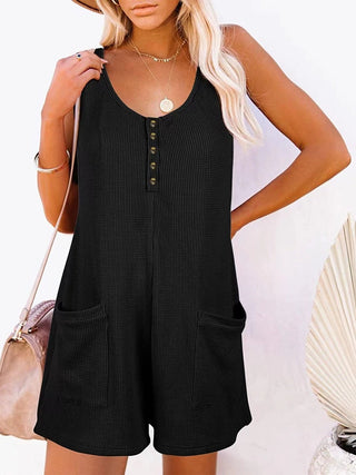 Full Size Pocketed Scoop Neck Sleeveless Romper - A Roese Boutique