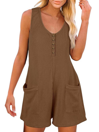 Full Size Pocketed Scoop Neck Sleeveless Romper - A Roese Boutique