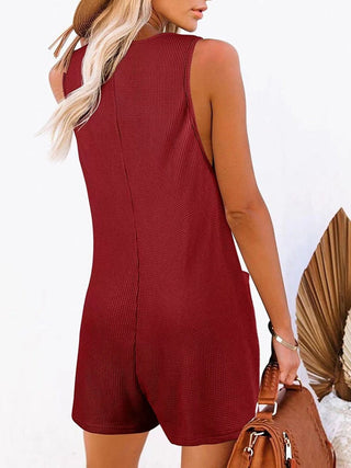 Full Size Pocketed Scoop Neck Sleeveless Romper - A Roese Boutique