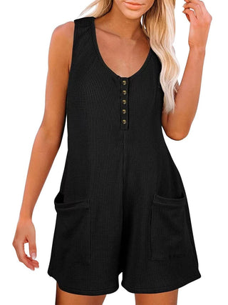 Full Size Pocketed Scoop Neck Sleeveless Romper - A Roese Boutique