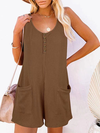 Full Size Pocketed Scoop Neck Sleeveless Romper - A Roese Boutique