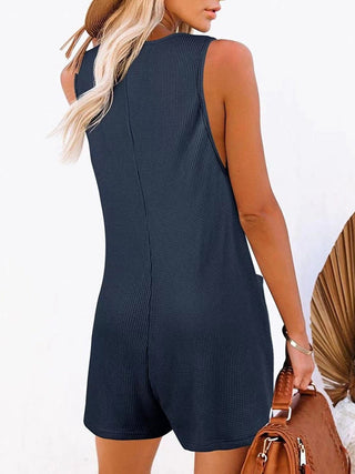 Full Size Pocketed Scoop Neck Sleeveless Romper - A Roese Boutique