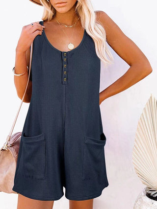 Full Size Pocketed Scoop Neck Sleeveless Romper - A Roese Boutique