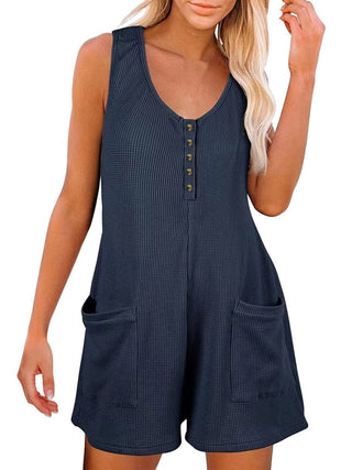 Full Size Pocketed Scoop Neck Sleeveless Romper - A Roese Boutique