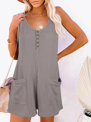 Full Size Pocketed Scoop Neck Sleeveless Romper - A Roese Boutique