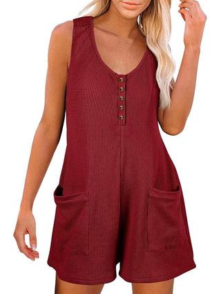 Full Size Pocketed Scoop Neck Sleeveless Romper - A Roese Boutique