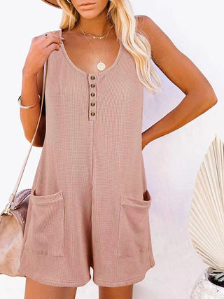 Full Size Pocketed Scoop Neck Sleeveless Romper - A Roese Boutique