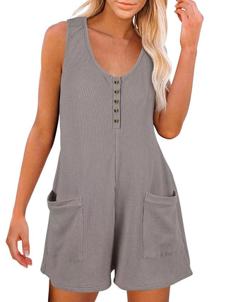 Full Size Pocketed Scoop Neck Sleeveless Romper - A Roese Boutique