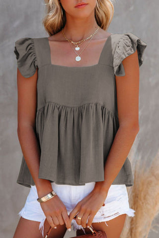 Full Size Ruffled Square Neck Cap Sleeve Blouse - A Roese Boutique