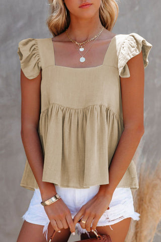 Full Size Ruffled Square Neck Cap Sleeve Blouse - A Roese Boutique