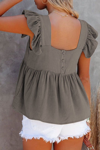 Full Size Ruffled Square Neck Cap Sleeve Blouse - A Roese Boutique