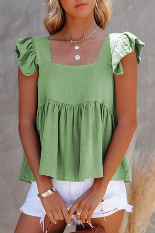 Full Size Ruffled Square Neck Cap Sleeve Blouse - A Roese Boutique