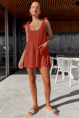 Full Size Scoop Neck Tie Shoulder Romper - A Roese Boutique