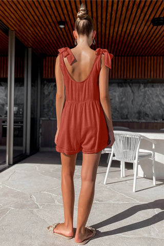 Full Size Scoop Neck Tie Shoulder Romper - A Roese Boutique