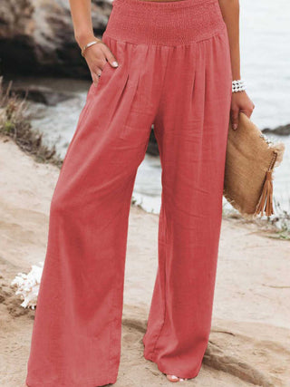 Full Size Smocked Waist Wide Leg Pants - A Roese Boutique