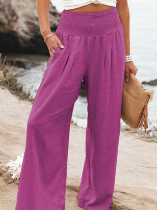 Full Size Smocked Waist Wide Leg Pants - A Roese Boutique