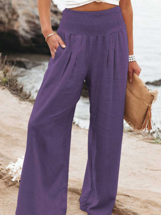 Full Size Smocked Waist Wide Leg Pants - A Roese Boutique