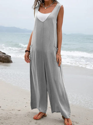 Full Size Wide Strap Jumpsuit with Pockets - A Roese Boutique