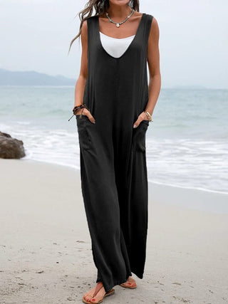 Full Size Wide Strap Jumpsuit with Pockets - A Roese Boutique