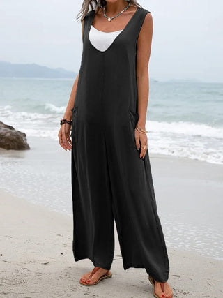 Full Size Wide Strap Jumpsuit with Pockets - A Roese Boutique