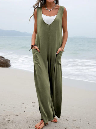 Full Size Wide Strap Jumpsuit with Pockets - A Roese Boutique