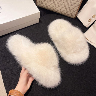 Fuzzy Open Toe Platform Slippers - A Roese Boutique