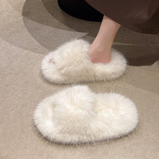 Fuzzy Open Toe Platform Slippers - A Roese Boutique