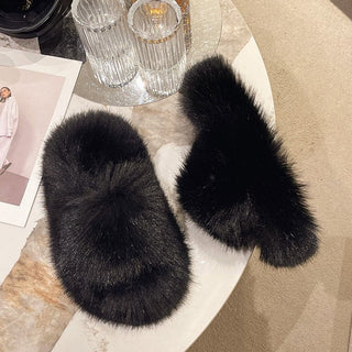 Fuzzy Open Toe Platform Slippers - A Roese Boutique