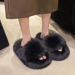 Fuzzy Open Toe Platform Slippers - A Roese Boutique