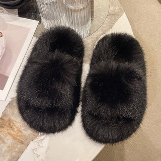 Fuzzy Open Toe Platform Slippers - A Roese Boutique