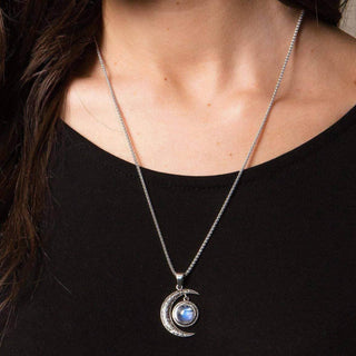 Gemstone Silver Moon Pendant Necklace by Tiny Rituals - A Roese Boutique