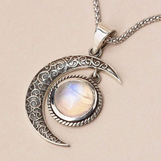 Gemstone Silver Moon Pendant Necklace by Tiny Rituals - A Roese Boutique