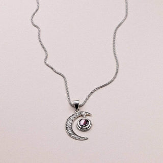 Gemstone Silver Moon Pendant Necklace by Tiny Rituals - A Roese Boutique