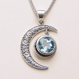 Gemstone Silver Moon Pendant Necklace by Tiny Rituals - A Roese Boutique