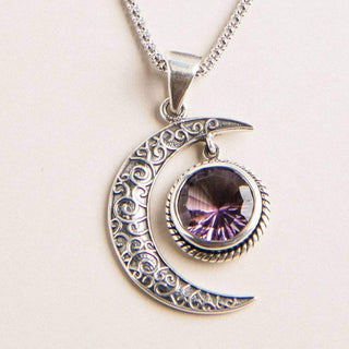 Gemstone Silver Moon Pendant Necklace by Tiny Rituals - A Roese Boutique