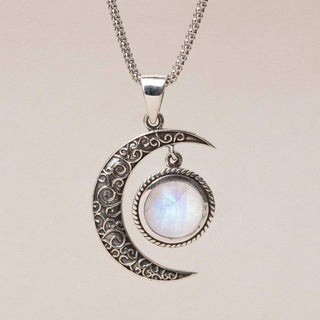 Gemstone Silver Moon Pendant Necklace by Tiny Rituals - A Roese Boutique