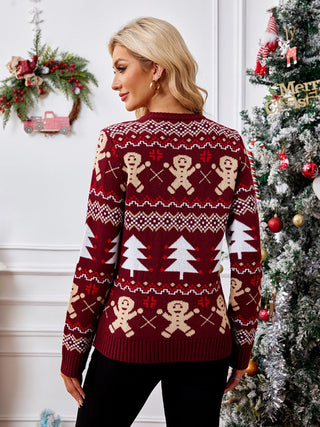 Gingerbread Round Neck Long Sleeve Sweater - A Roese Boutique