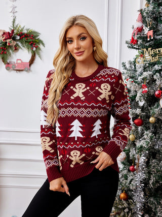 Gingerbread Round Neck Long Sleeve Sweater - A Roese Boutique