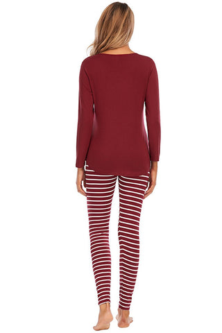 Graphic Round Neck Top and Striped Pants Set - A Roese Boutique