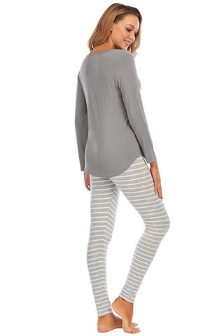 Graphic Round Neck Top and Striped Pants Set - A Roese Boutique